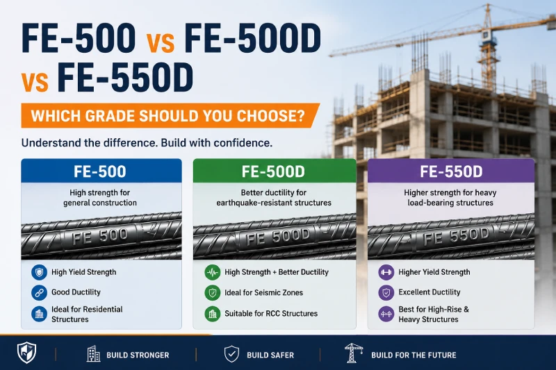 Fe-500 vs Fe-500D vs Fe-550D TMT Bars: Which Grade Should You Choose?